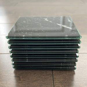 Black White Marble Square Glass Coaster Set of 8, Tableware Dining Entertaining